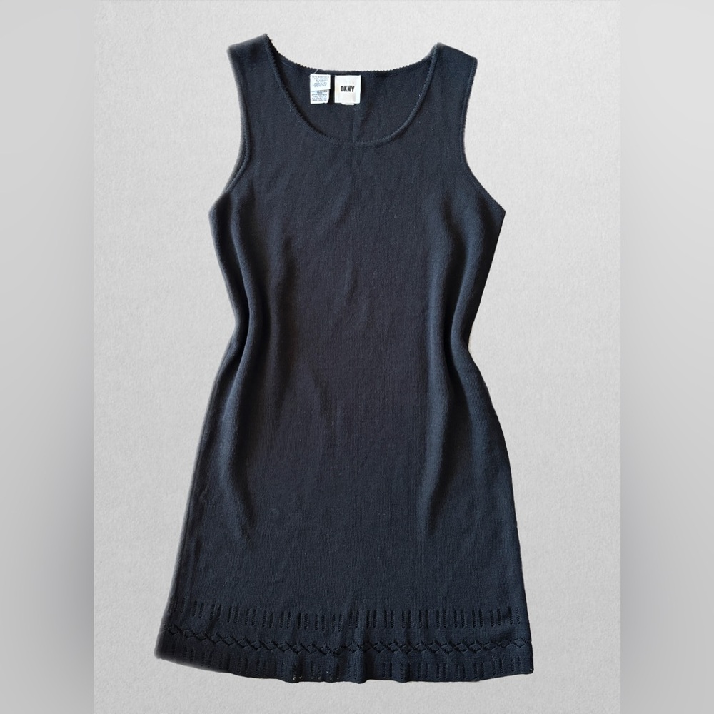 Vintage 90s DKNY Mini Dress Knit Pointelle Wool | Size 8-10